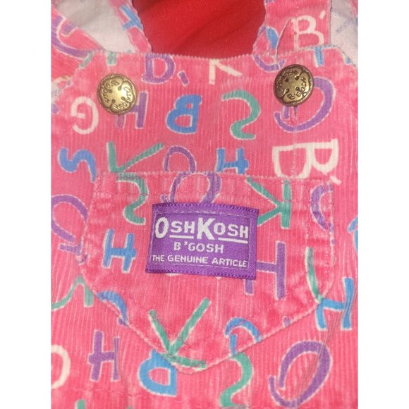 Vintage 90s OshKosh Alphabet AOP Overalls Pink Footed 6-9 Months Vestbak USA - Picture 9 of 11